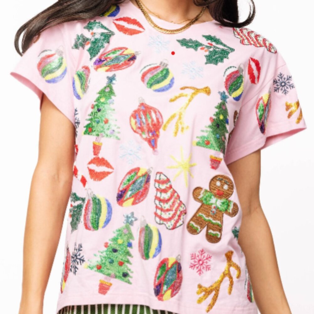 NEW Queen of Sparkles Light Pink Christmas Icon Tee Shirt